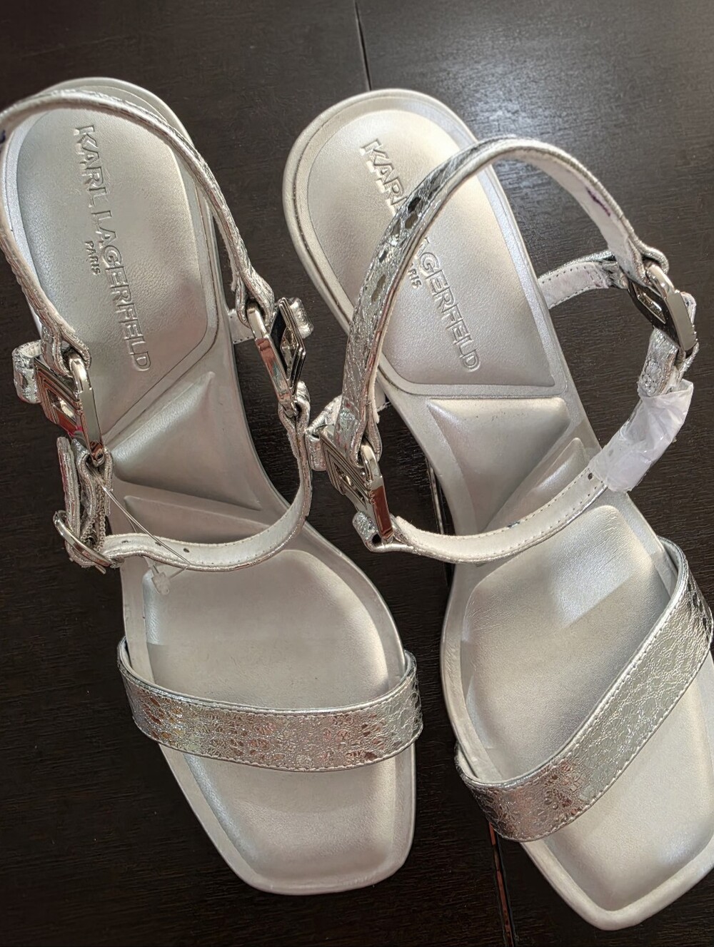 Karl Lagerfeld Cybil Metallic Silver Strap Sandals Size 8.5